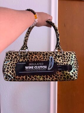 Leopard Print Insulated Wine Clutch - Gold/Brown NWT